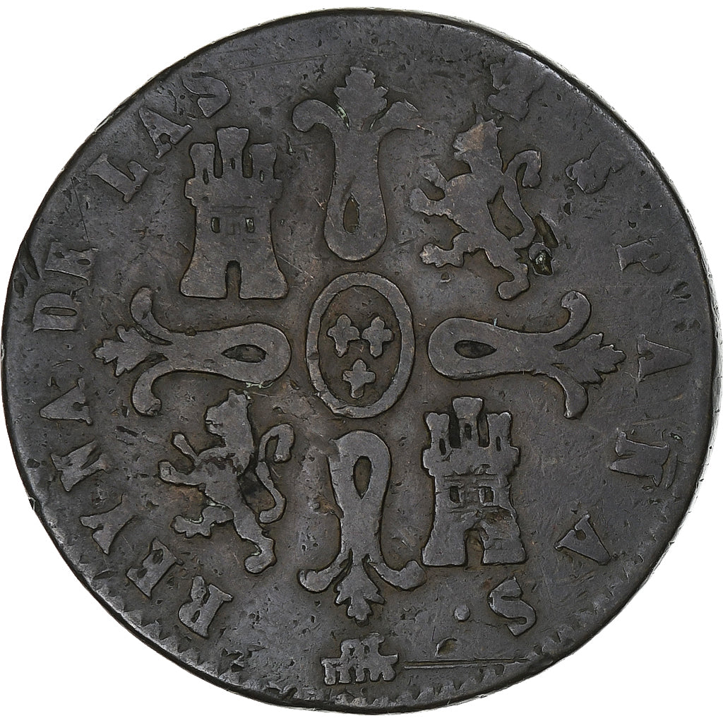 Spagna, Isabel II, 8 Maravedis, 1843, Segovia, Rame, MB, KM:531.3