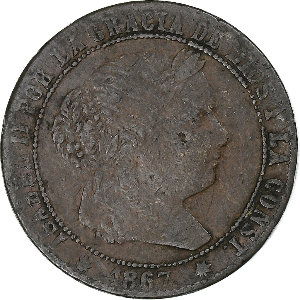 Espagne, Isabel II, 2 1/2 Centimos, 1867, Madrid, Cuivre, TB+, KM:634.5