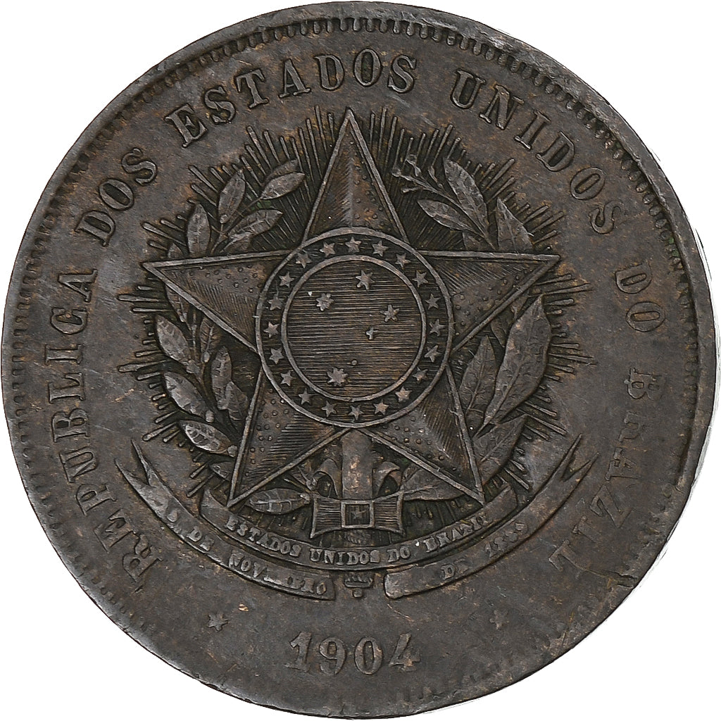 Brazilië, 20 Reis, 1904, Rio de Janeiro, Bronzen, ZF, KM:490