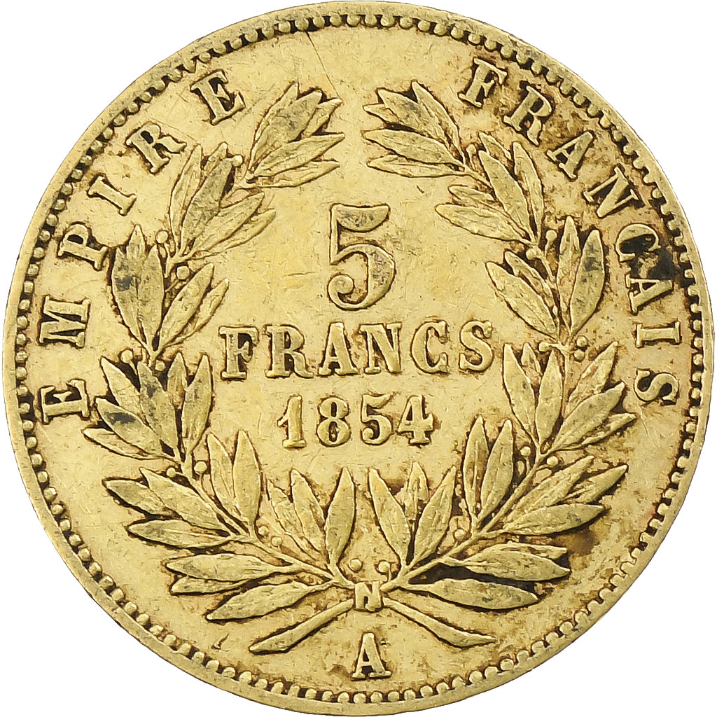 France, Napoleon III, 5 Francs, 1854, Paris, tranche lisse, Gold, VF(30-35)