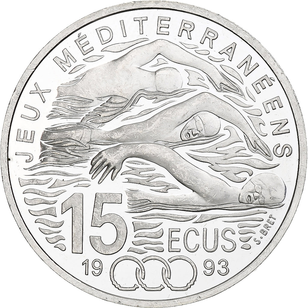 France, 100 Francs / 15 Écus, Jeux Méditerranéens, 1993, Monnaie de Paris, BE