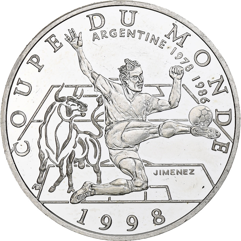Francja, 10 Francs, France 98, Argentine, 1997, Monnaie de Paris, BE, Srebro