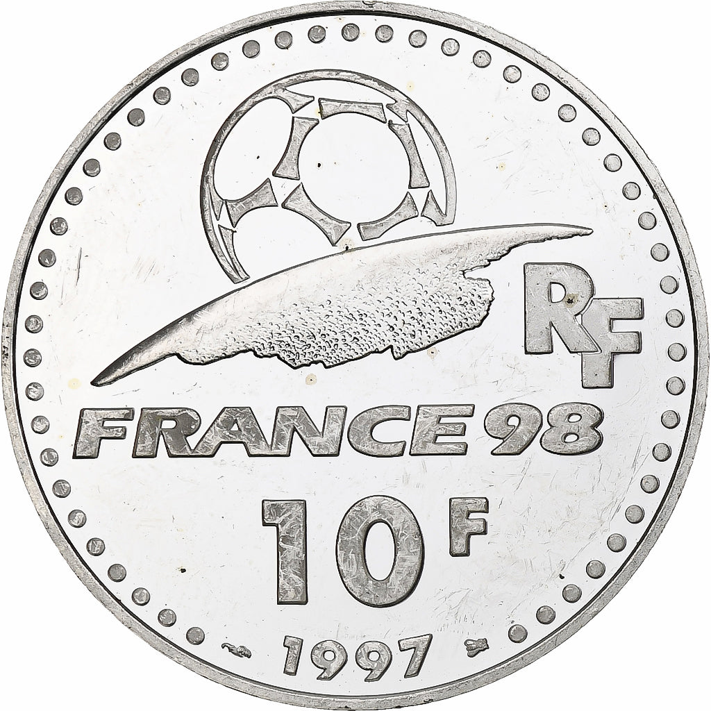 Francja, 10 Francs, France 98, Argentine, 1997, Monnaie de Paris, BE, Srebro