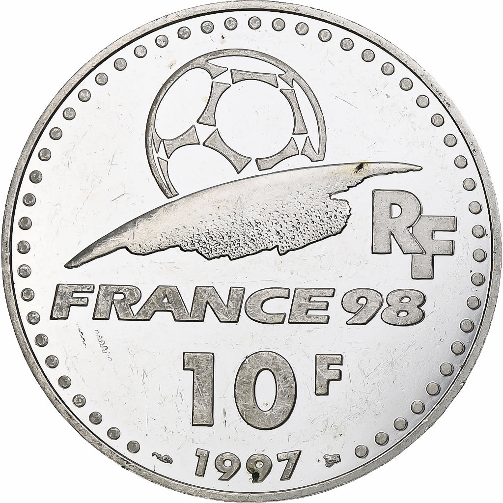 Francja, 10 Francs, France 98, Angleterre, 1997, Monnaie de Paris, BE, Srebro