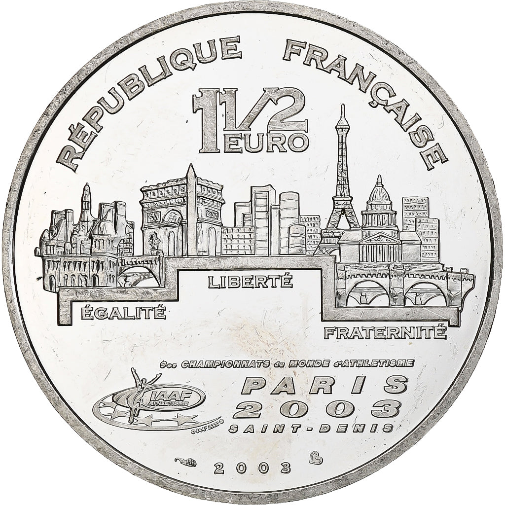 France, 1 1/2 Euro, Athlétisme, Sauter, 2003, Monnaie de Paris, BE, MS(60-62)