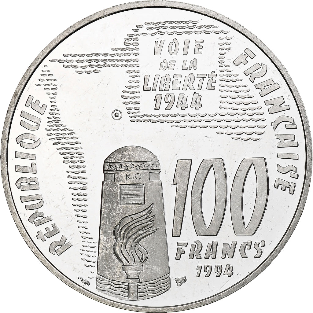 Francja, 100 Francs, Sainte-Mère-Église, 1994, Monnaie de Paris, BE, Srebro