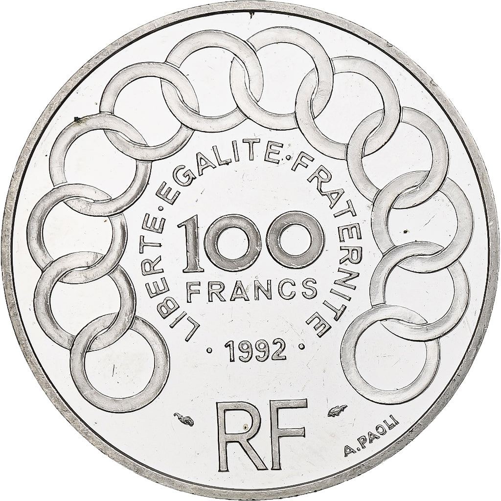 Francja, 100 Francs / 15 Écus, Jean Monnet, 1992, Monnaie de Paris, BE, Srebro