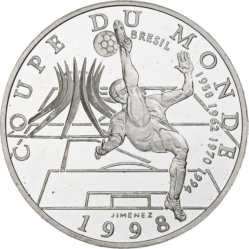 Francja, 10 Francs, France 98, Brésil, 1998, Monnaie de Paris, BE, Srebro