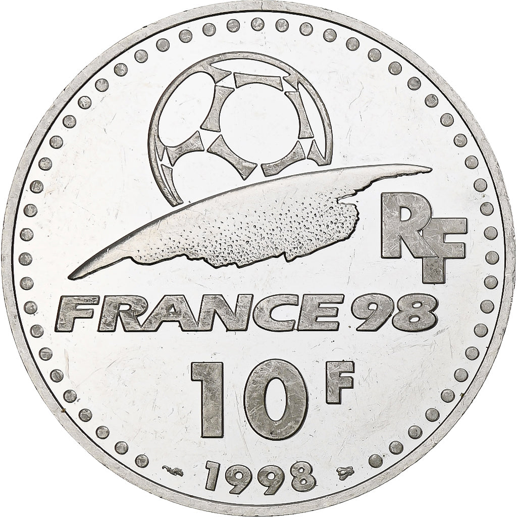 Francja, 10 Francs, France 98, Brésil, 1998, Monnaie de Paris, BE, Srebro