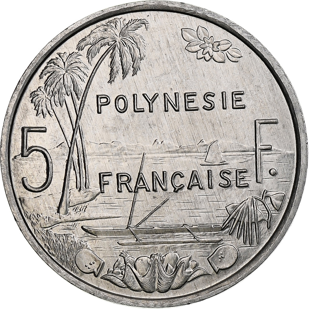 French Polynesia, 5 Francs, 1994, Paris, I.E.O.M., Aluminum, MS(63), KM:12
