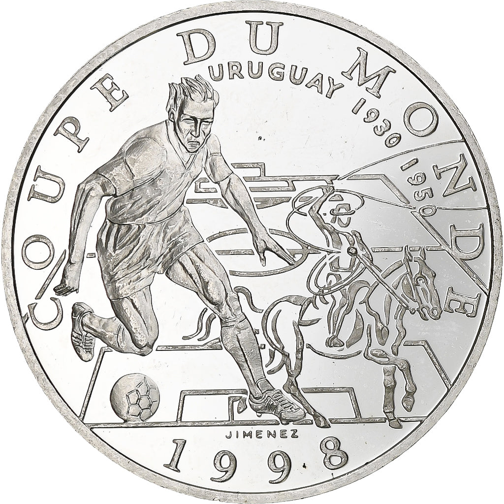 Francja, 10 Francs, France 98, Uruguay, 1996, Monnaie de Paris, BE, Srebro