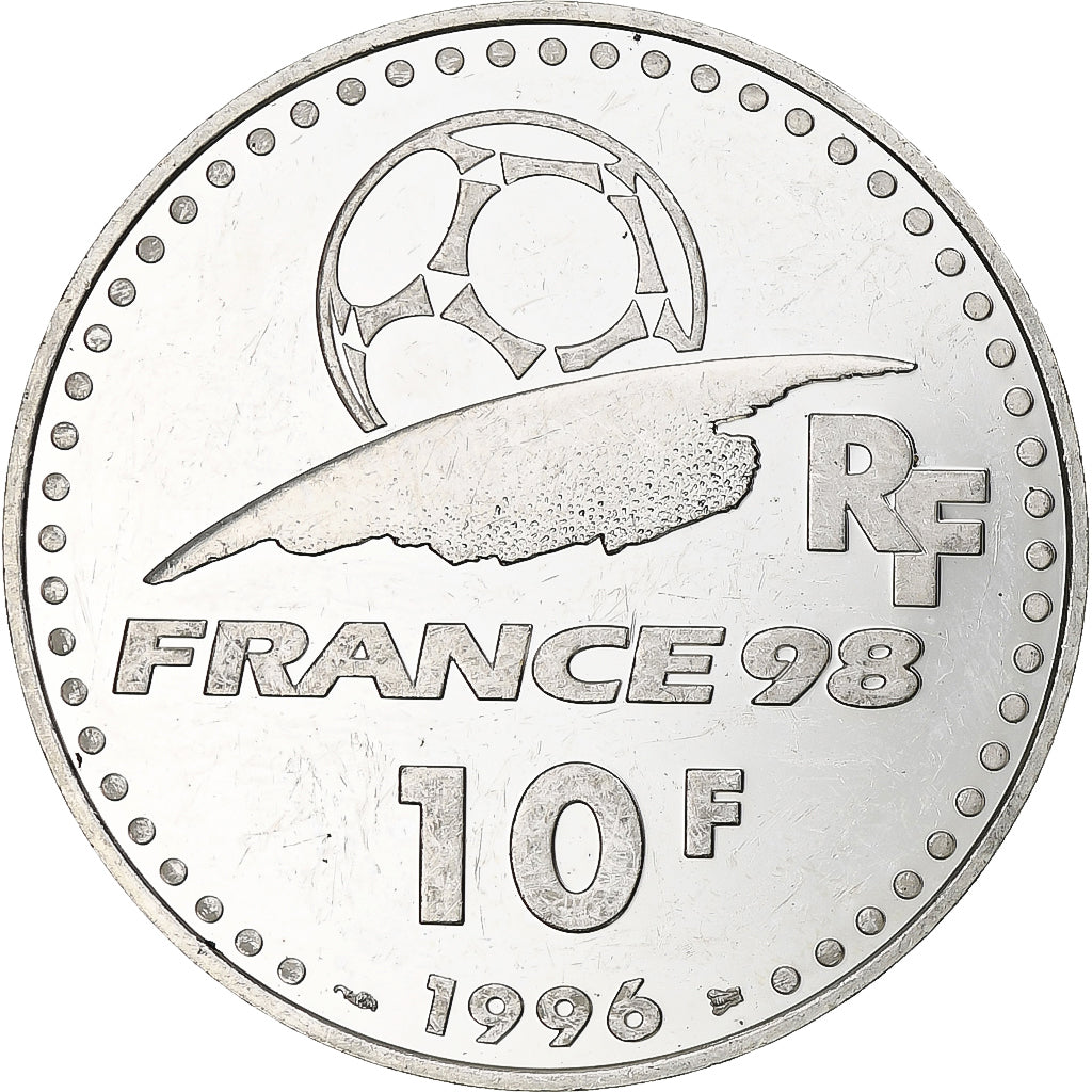 Francja, 10 Francs, France 98, Uruguay, 1996, Monnaie de Paris, BE, Srebro