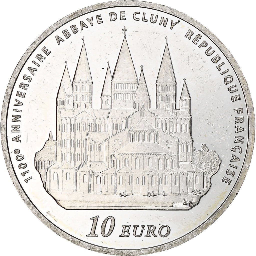 France, 10 Euro, Abbaye de Cluny, 2010, Monnaie de Paris, BE, MS(60-62), Silver
