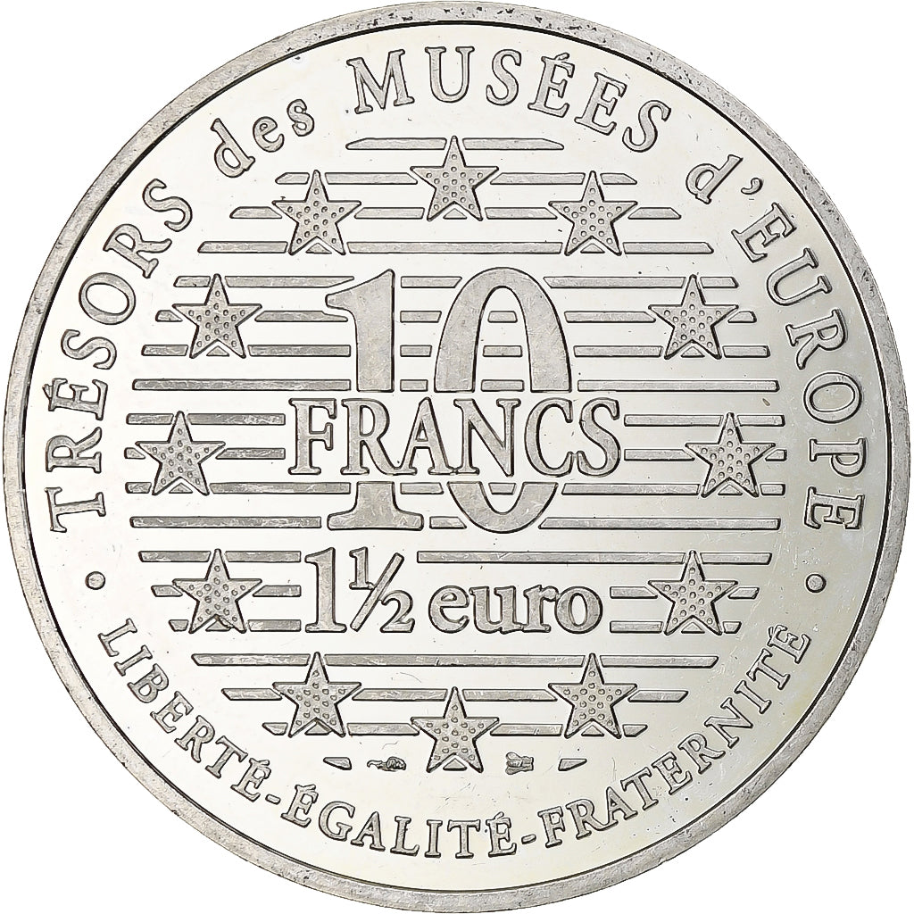 Francia, 10 Francs / 1 1/2 Euro, Éléphant époque Shang, 1996, MDP, BE, Plata