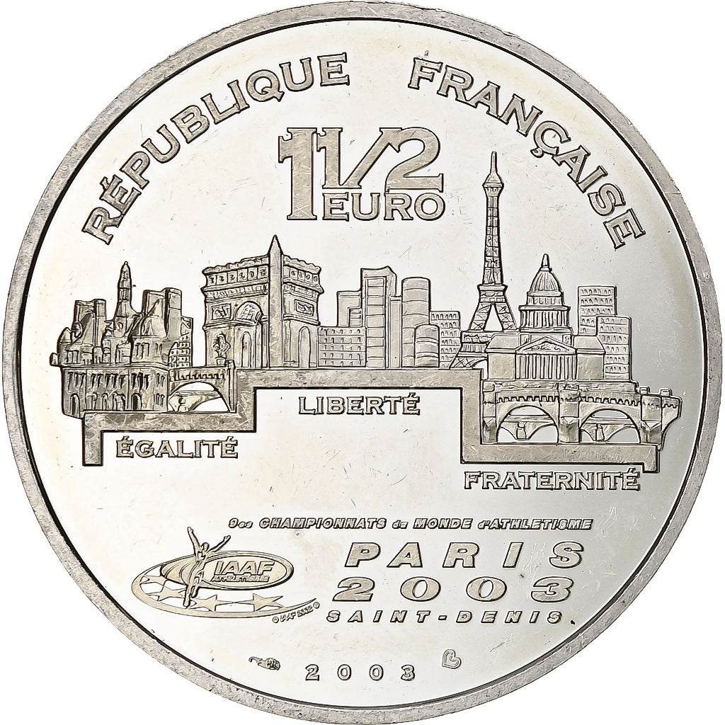 Francia, 1 1/2 Euro, Athlétisme, Lancer, 2003, Monnaie de Paris, BE, SPL