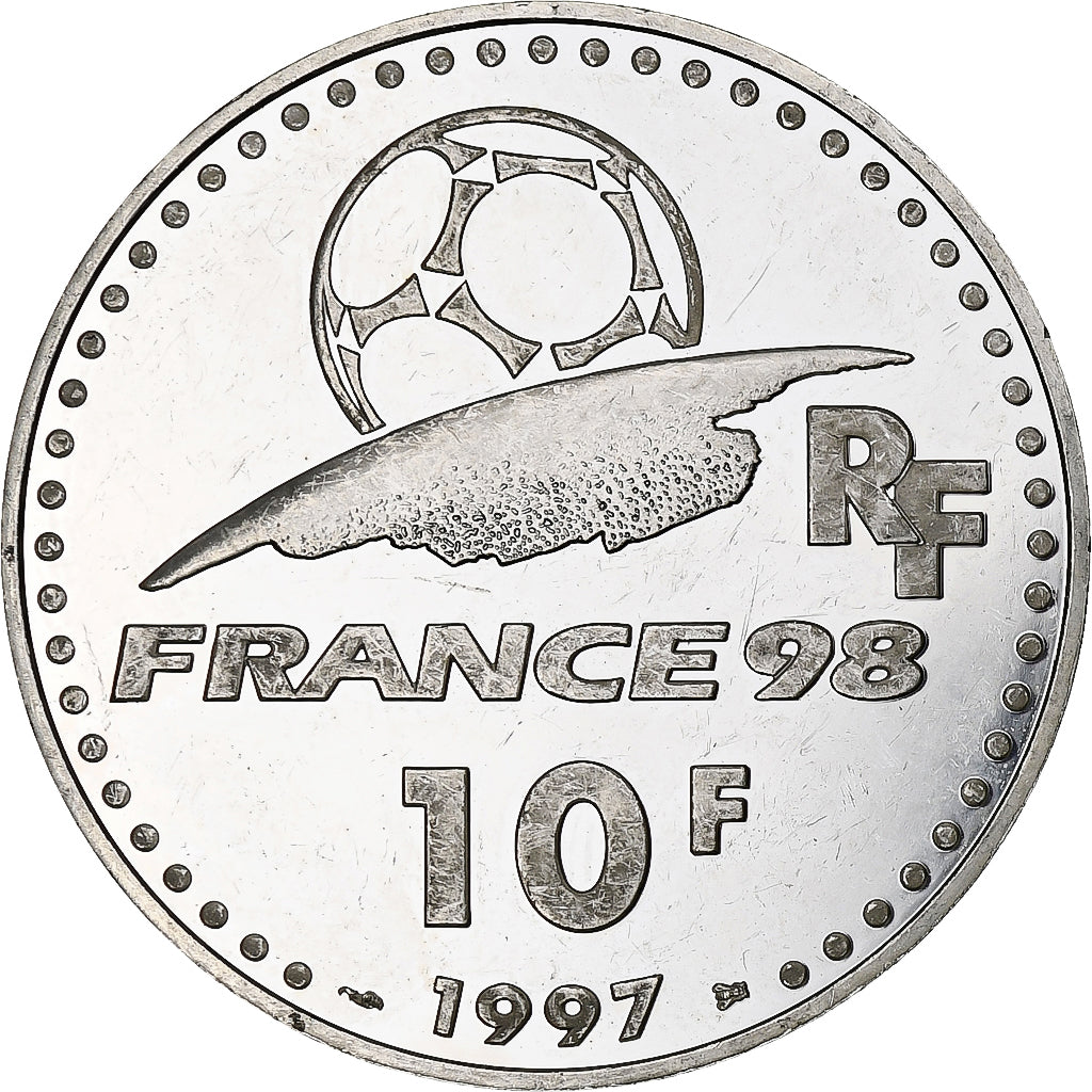 Francja, 10 Francs, France 98, Argentine, 1997, Monnaie de Paris, BE, Srebro