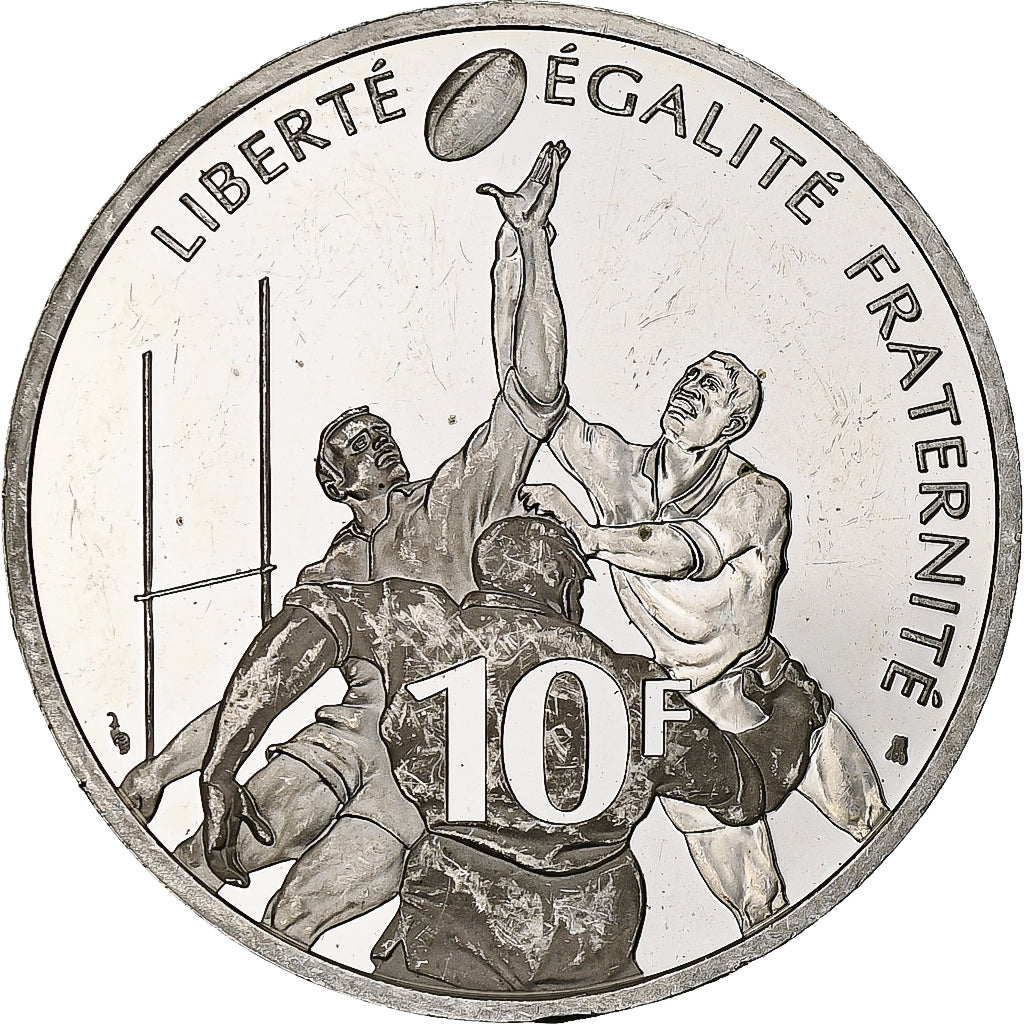 France, 10 Francs, Coupe du monde de rugby, 1999, Monnaie de Paris, BE, Argent