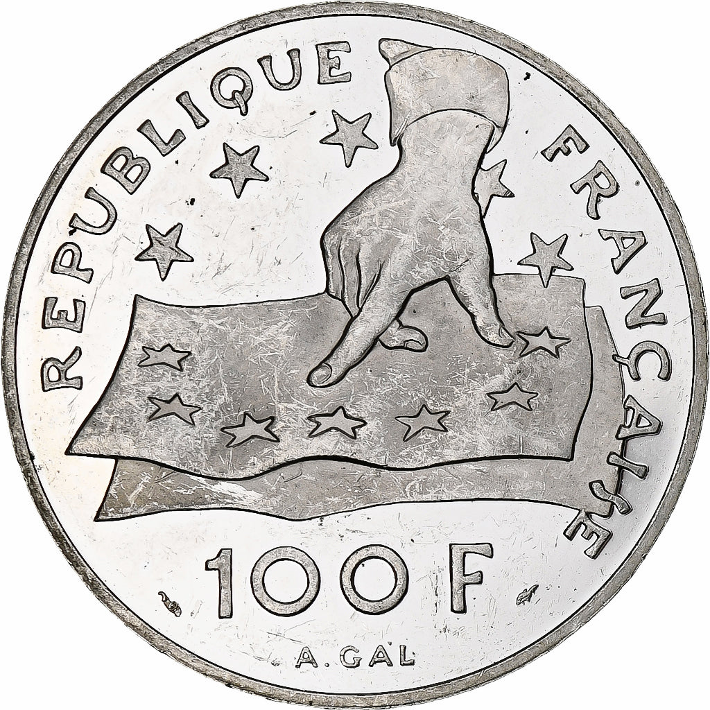 Francja, 100 Francs / 15 Écus, René Descartes, 1991, Monnaie de Paris, BE