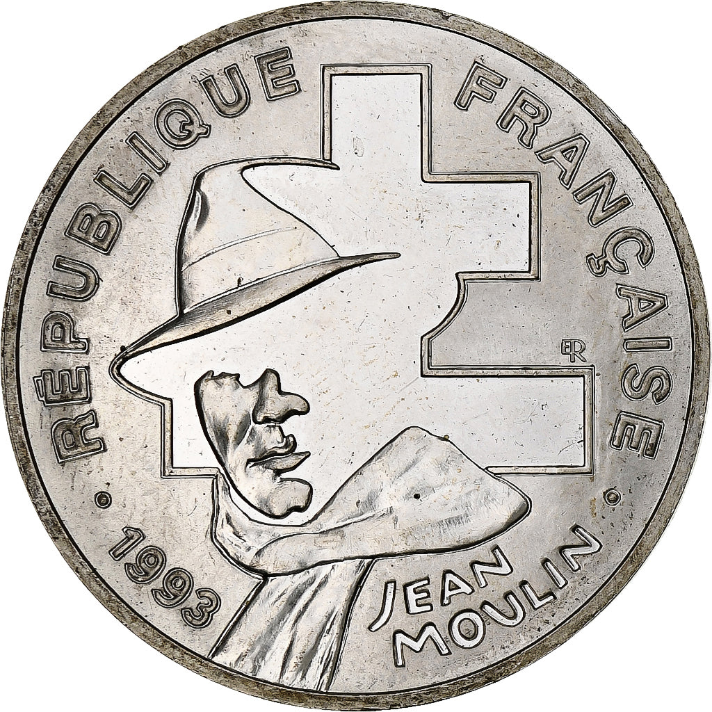 Francja, 100 Francs, Jean Moulin, 1993, Monnaie de Paris, BE, Srebro, MS(60-62)