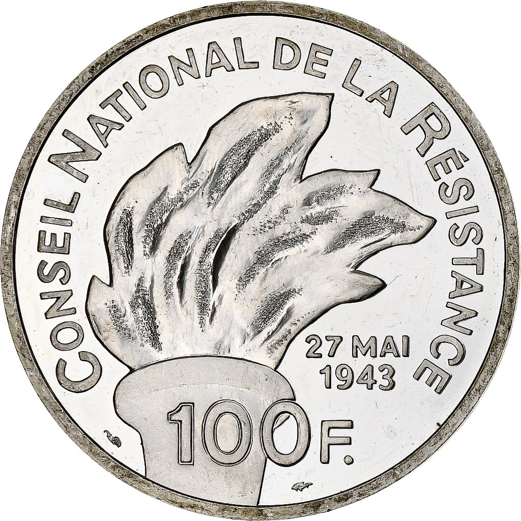 Francja, 100 Francs, Jean Moulin, 1993, Monnaie de Paris, BE, Srebro, MS(60-62)