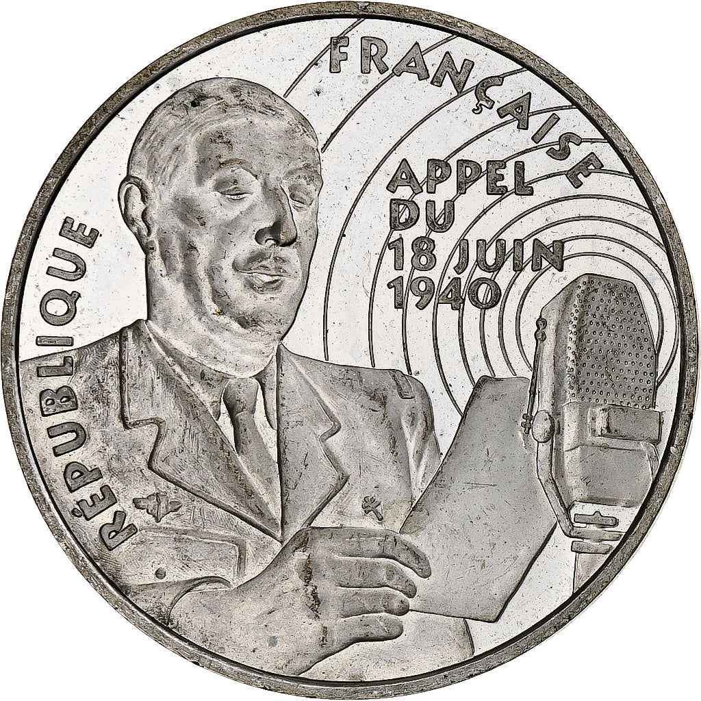 France, 100 Francs, appel du 18 juin, 1994, Monnaie de Paris, BE, Silver