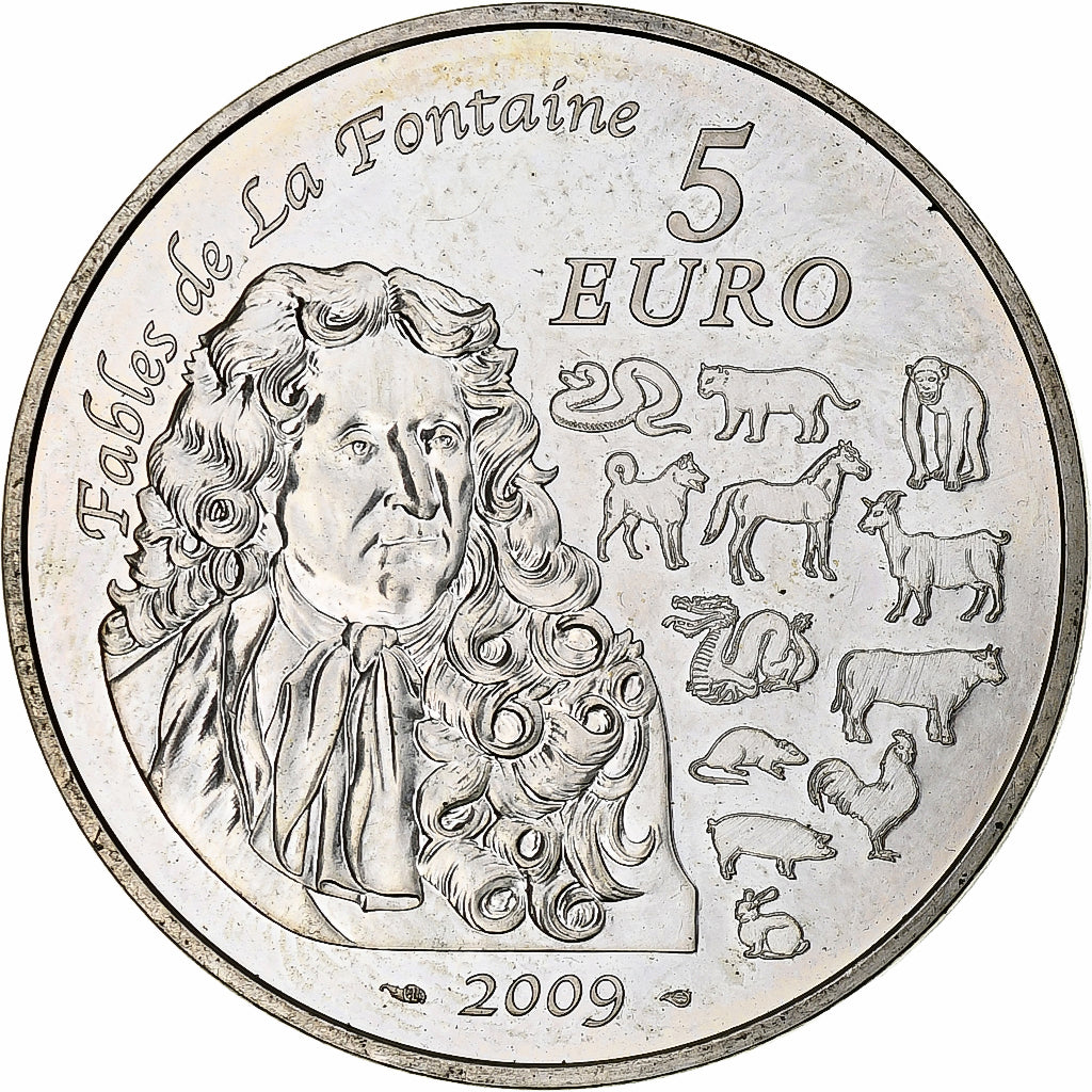 Frankrijk, 5 Euro, Année du Boeuf/La Fontaine, 2009, Monnaie de Paris, BE, PR+
