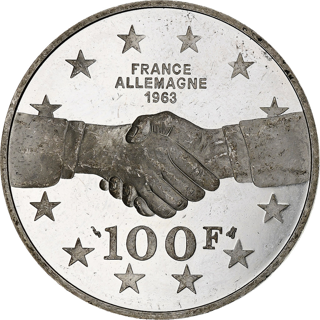 France, 100 Francs, Traité de l'Elysée, 1994, Monnaie de Paris, BE, Silver