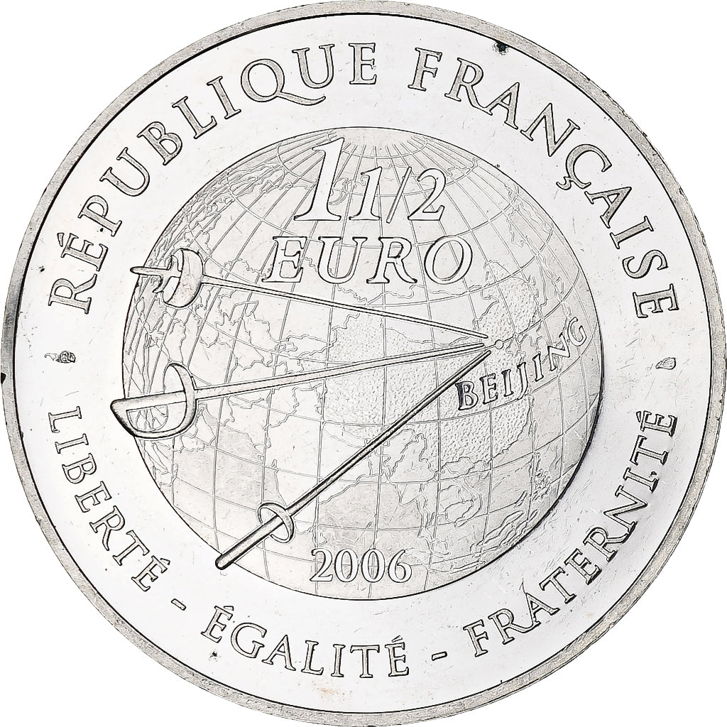 France, 1 1/2 Euro, JO 2008 Escrime, 2006, Monnaie de Paris, BE, MS(60-62)