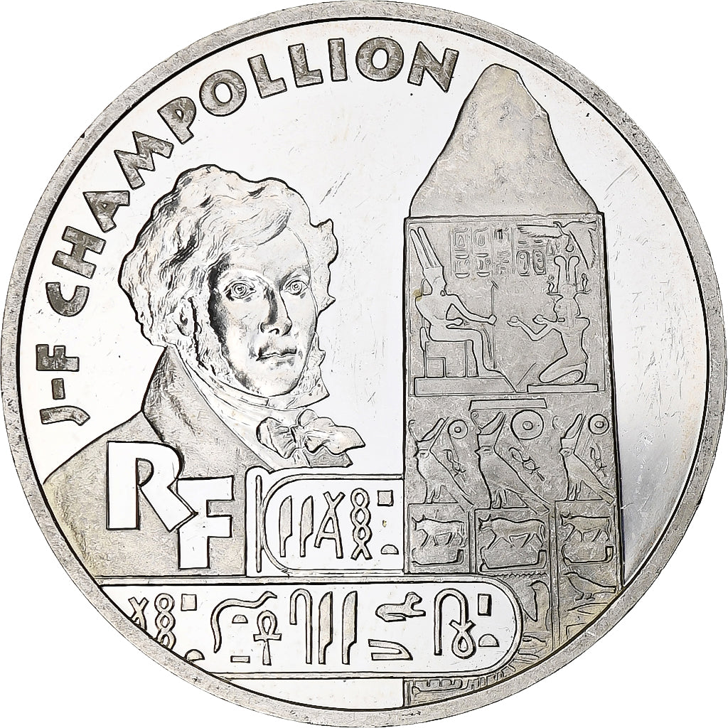 France, 10 Francs, Champollion, 1998, Monnaie de Paris, BE, Silver, MS(60-62)