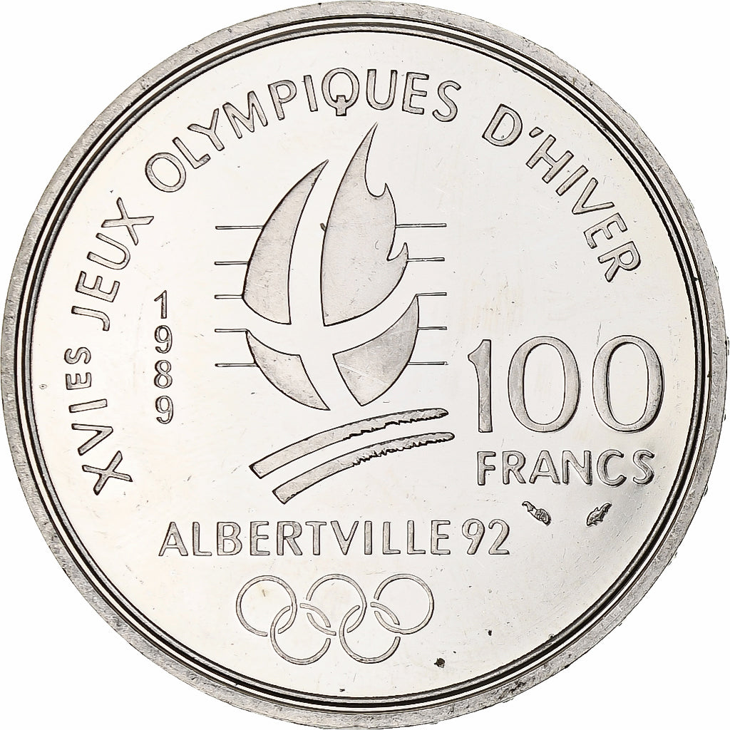 Frankreich, 100 Francs, 1992 Olympics, Albertville, Ice Skating, 1989, MDP, BE