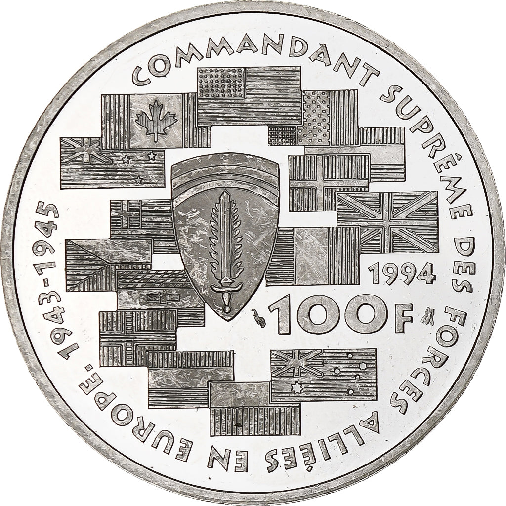 Francia, 100 Francs, Dwight David Eisenhower, 1994, Monnaie de Paris, BE, Plata