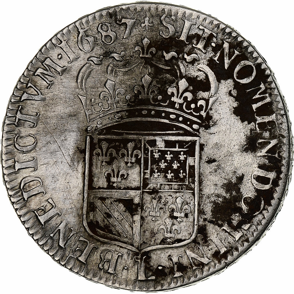 France, Louis XIV, 1/2 Écu de Flandre, 1687, Lille, avec lis, Silver