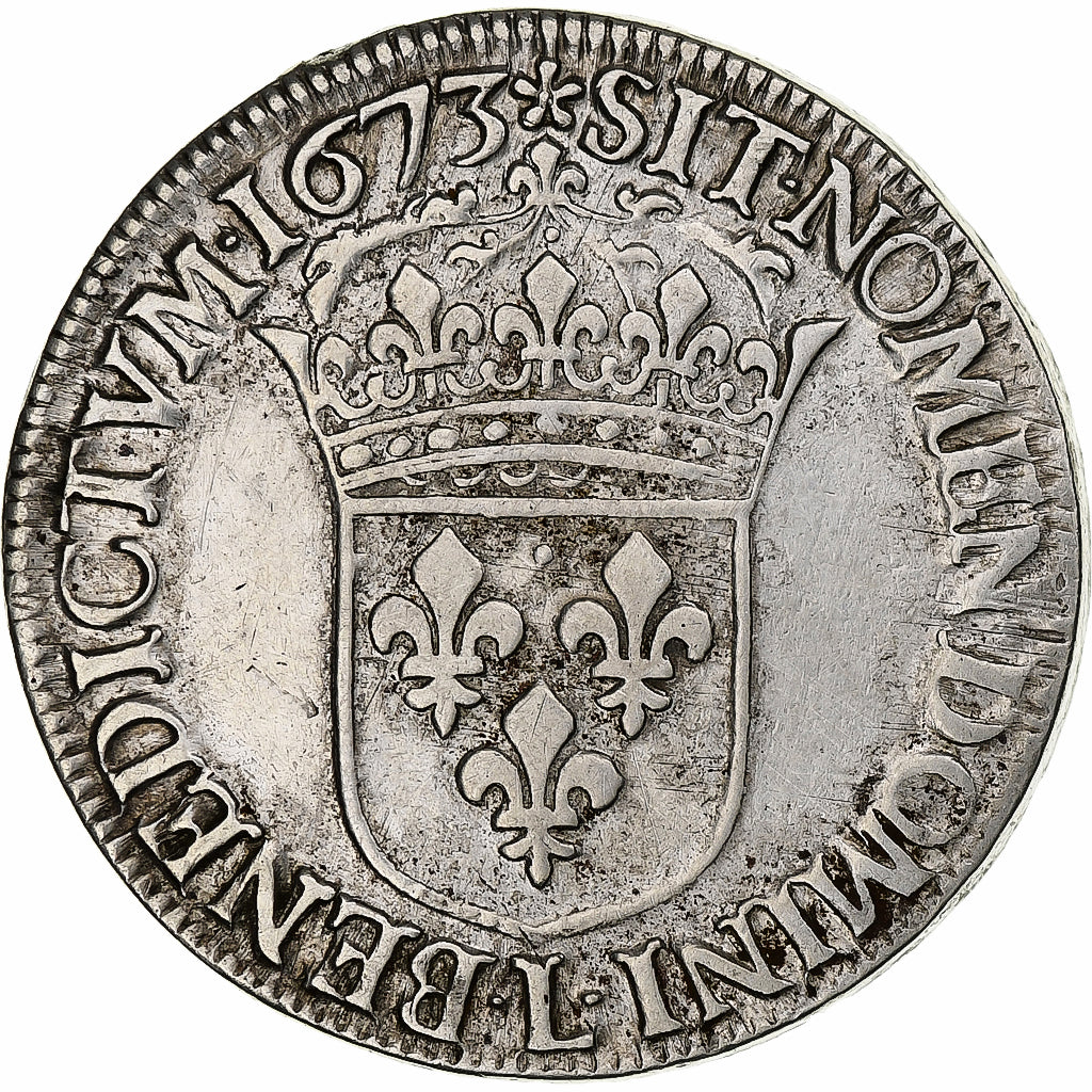 France, Louis XIV, Écu à la cravate, 1673, Bayonne, Silver, VF(30-35)