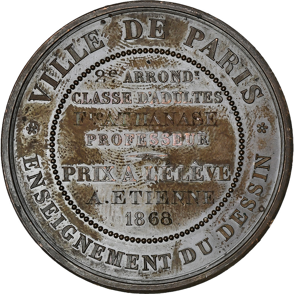 Francia, medaglia, Napoléon III, Ville de Paris, Enseignement du Dessin, 1868