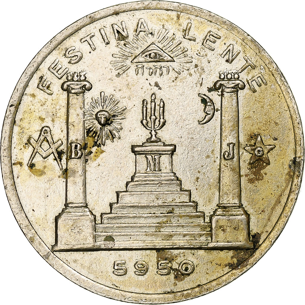 Francia, ficha, Franc Maçonnerie, l'Union Française, 1950, BB+, Cupronickel