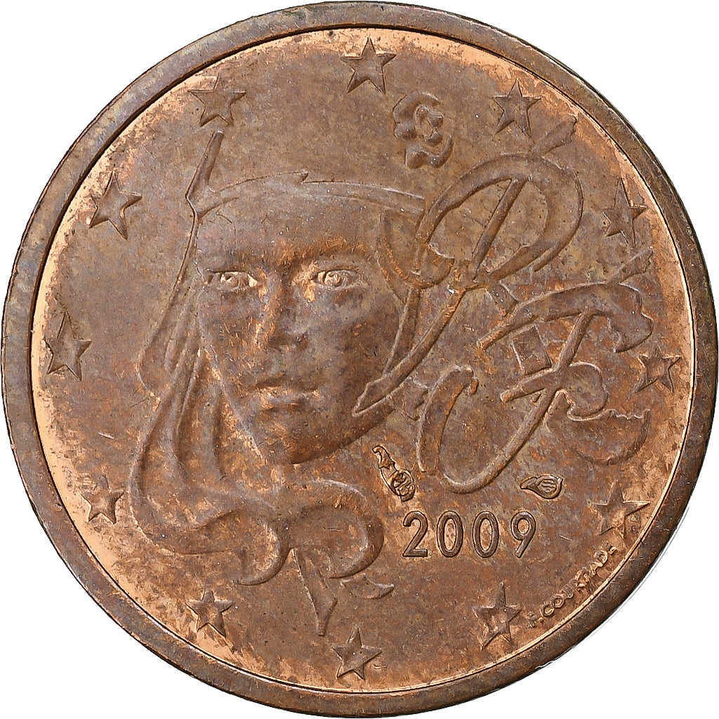 France, 2 Euro Cent, 2009, Pessac, AU(55-58), Copper Plated Steel, KM:1283