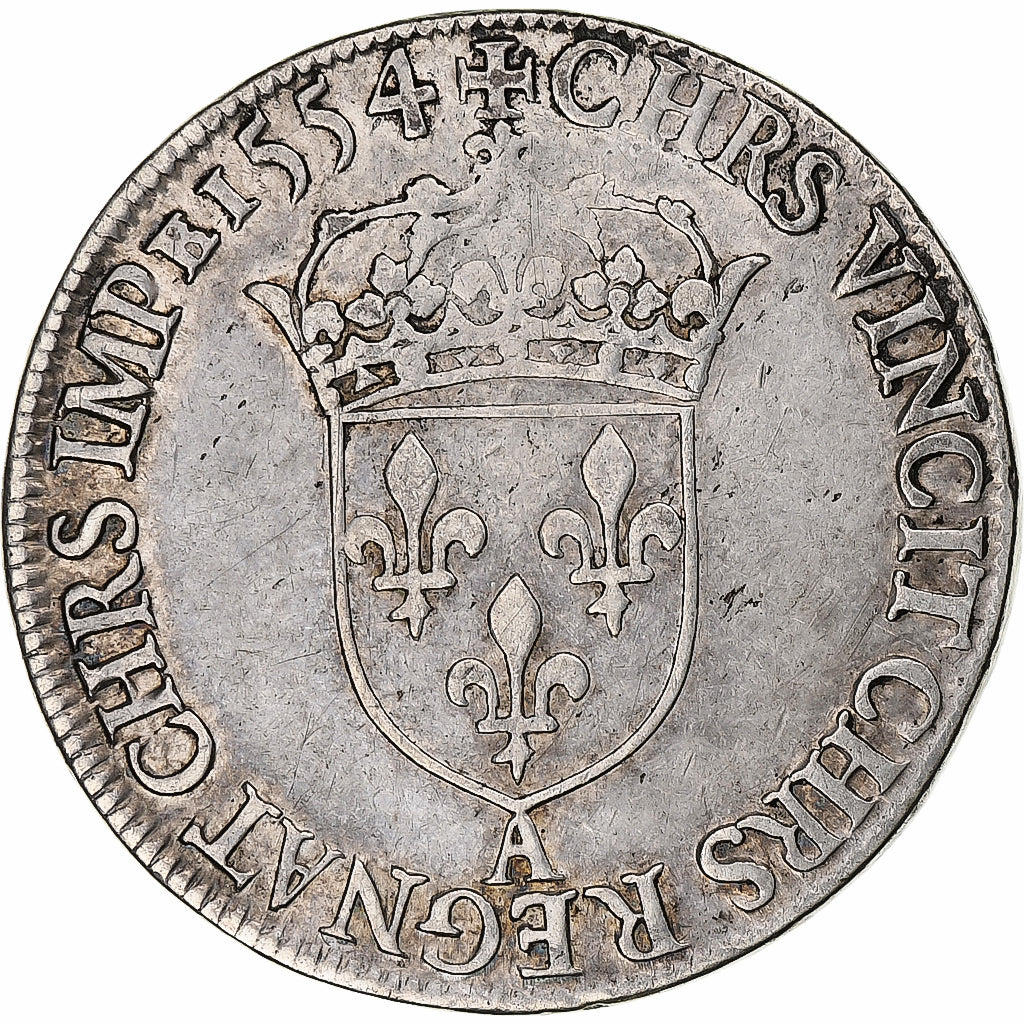 France, Henri II, Teston à la tête laurée, 1554, Paris, Argent, TTB
