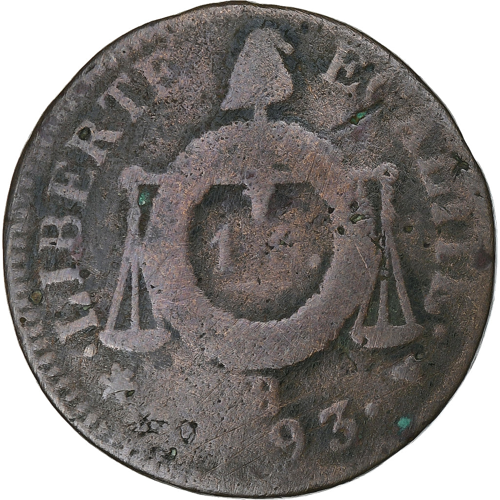 Frankrijk, Louis XVI, Sol à la balance Françoise, 1793, Strasbourg, Koper, FR