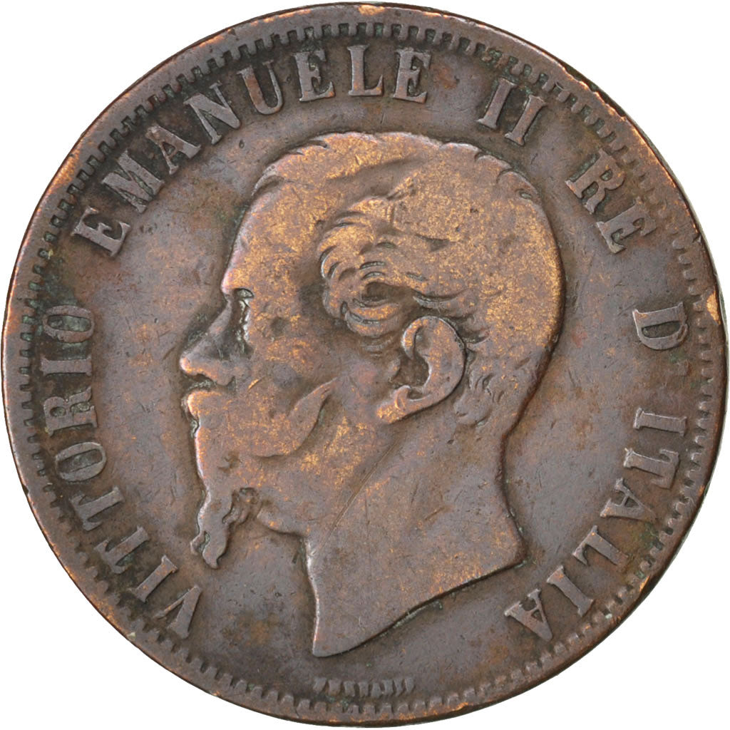 Moneta, Italia, Vittorio Emanuele II, 10 Centesimi, 1866, Naples, MB, Rame