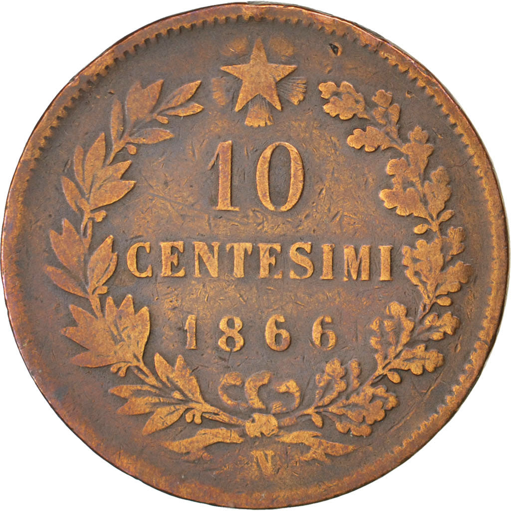 Münze, Italien, Vittorio Emanuele II, 10 Centesimi, 1866, Naples, S, Kupfer