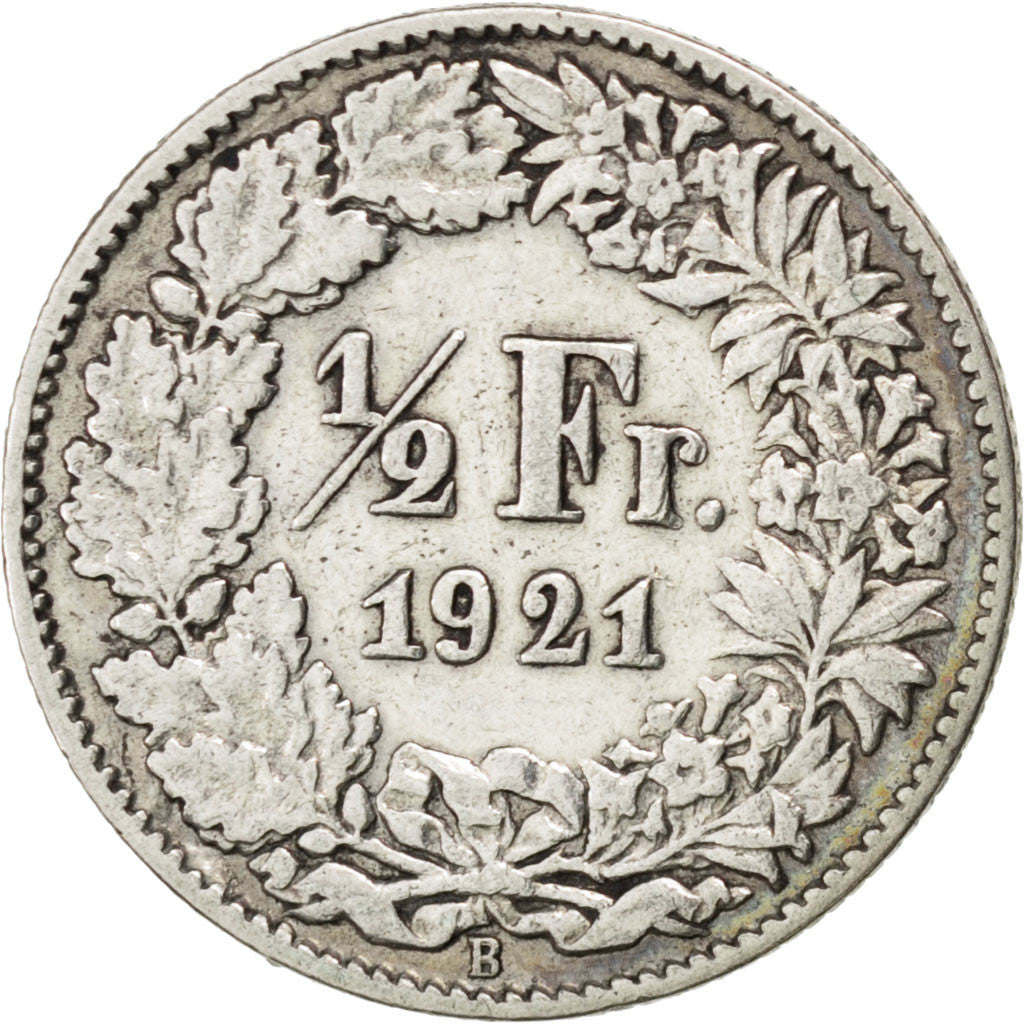 Coin, Switzerland, 1/2 Franc, 1921, Bern, EF(40-45), Silver, KM:23