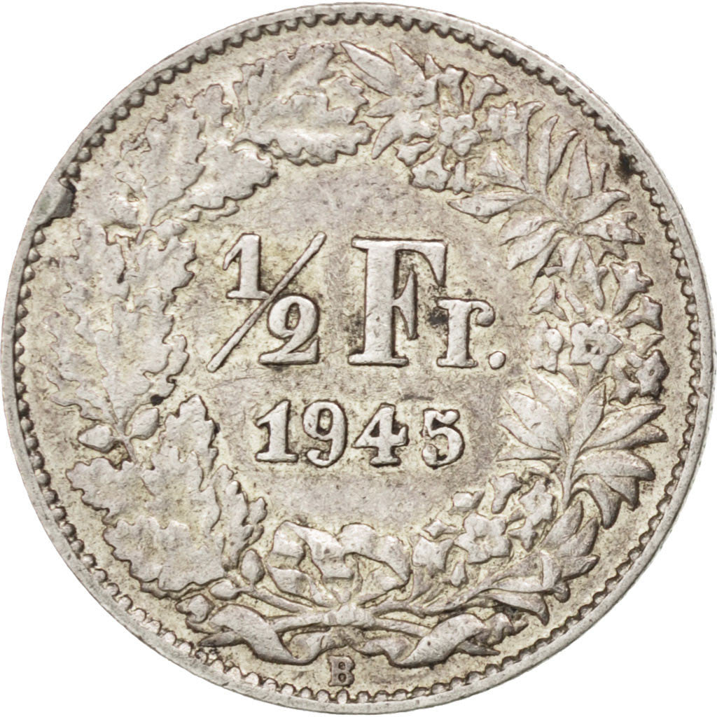 Coin, Switzerland, 1/2 Franc, 1945, Bern, AU(50-53), Silver, KM:23