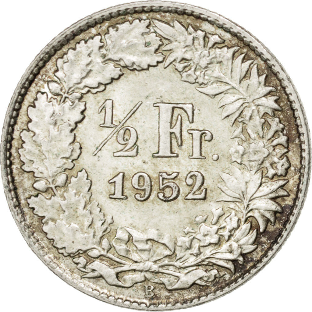 Coin, Switzerland, 1/2 Franc, 1952, Bern, MS(63), Silver, KM:23