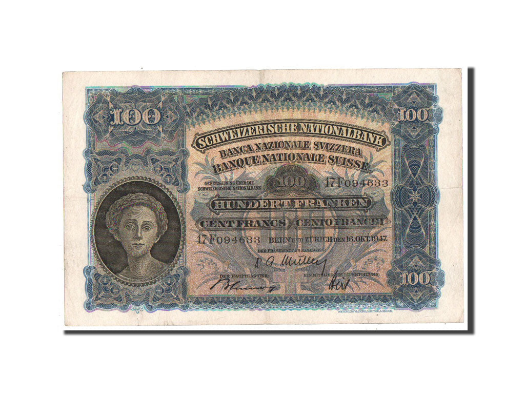 Banconote, Svizzera, 100 Franken, 1947, SPL-