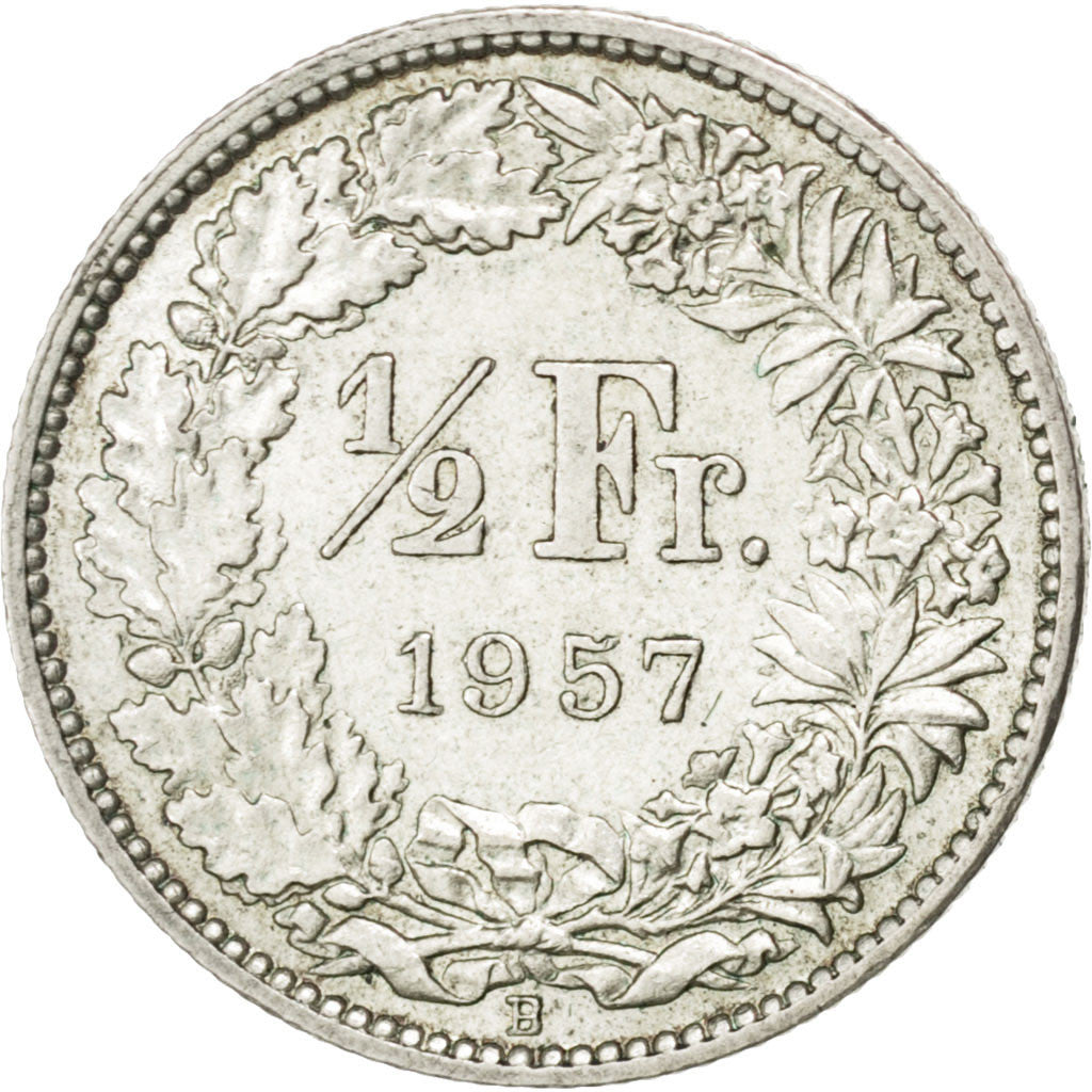 Coin, Switzerland, 1/2 Franc, 1957, Bern, AU(55-58), Silver, KM:23
