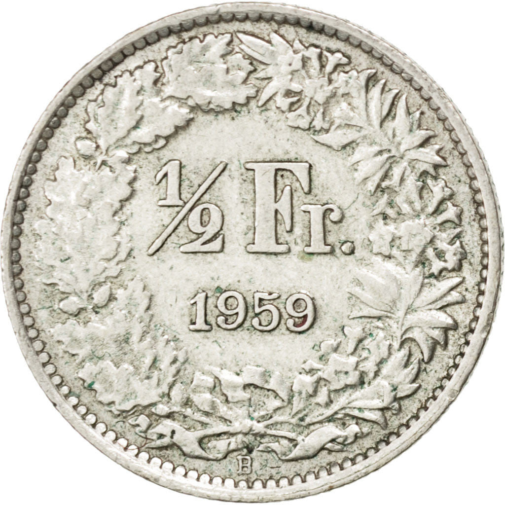 Coin, Switzerland, 1/2 Franc, 1959, Bern, AU(55-58), Silver, KM:23