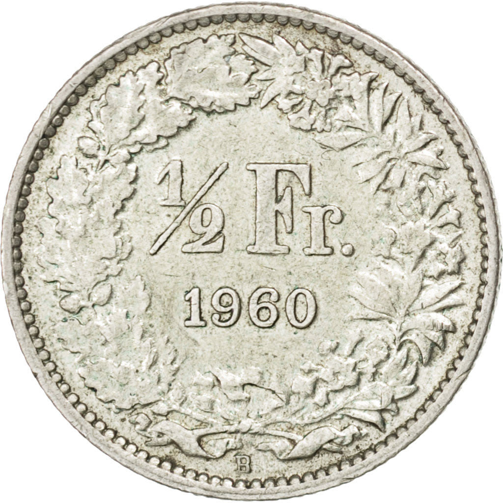 Coin, Switzerland, 1/2 Franc, 1960, Bern, AU(55-58), Silver, KM:23