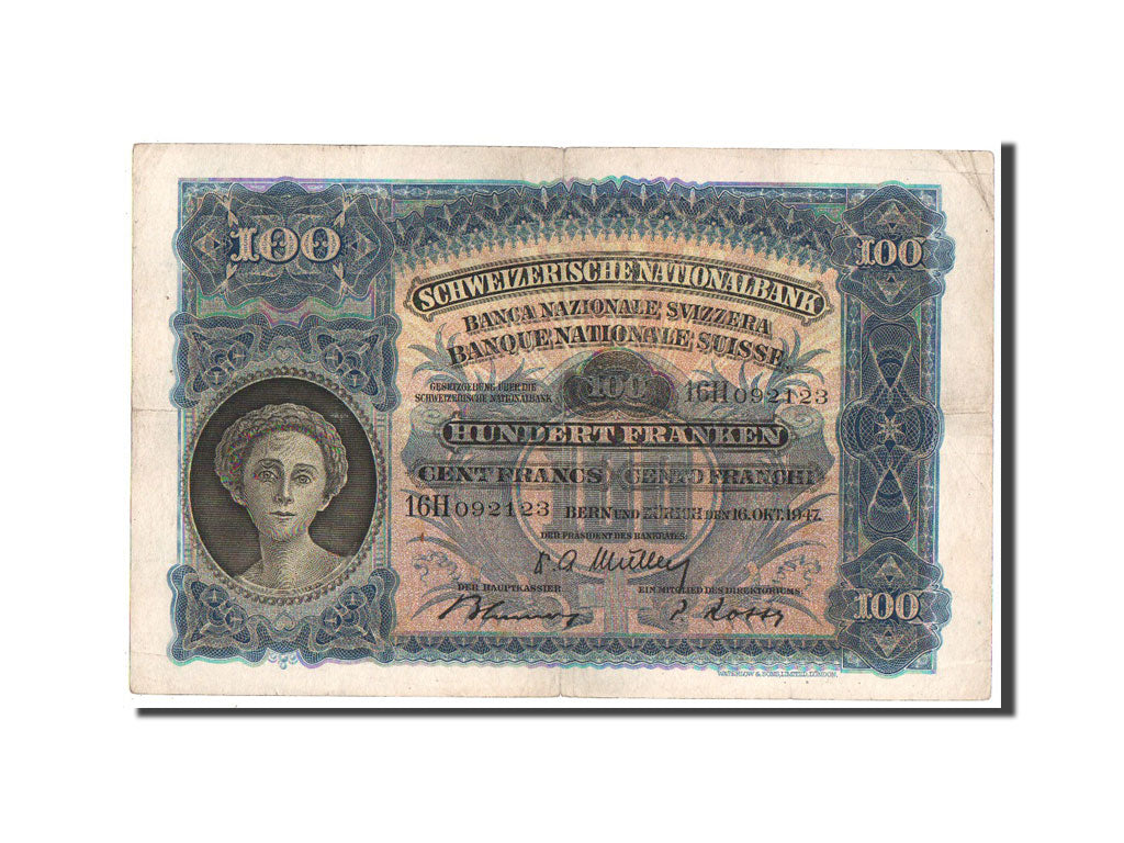 Banknot, Szwajcaria, 100 Franken, 1947, VF(30-35)
