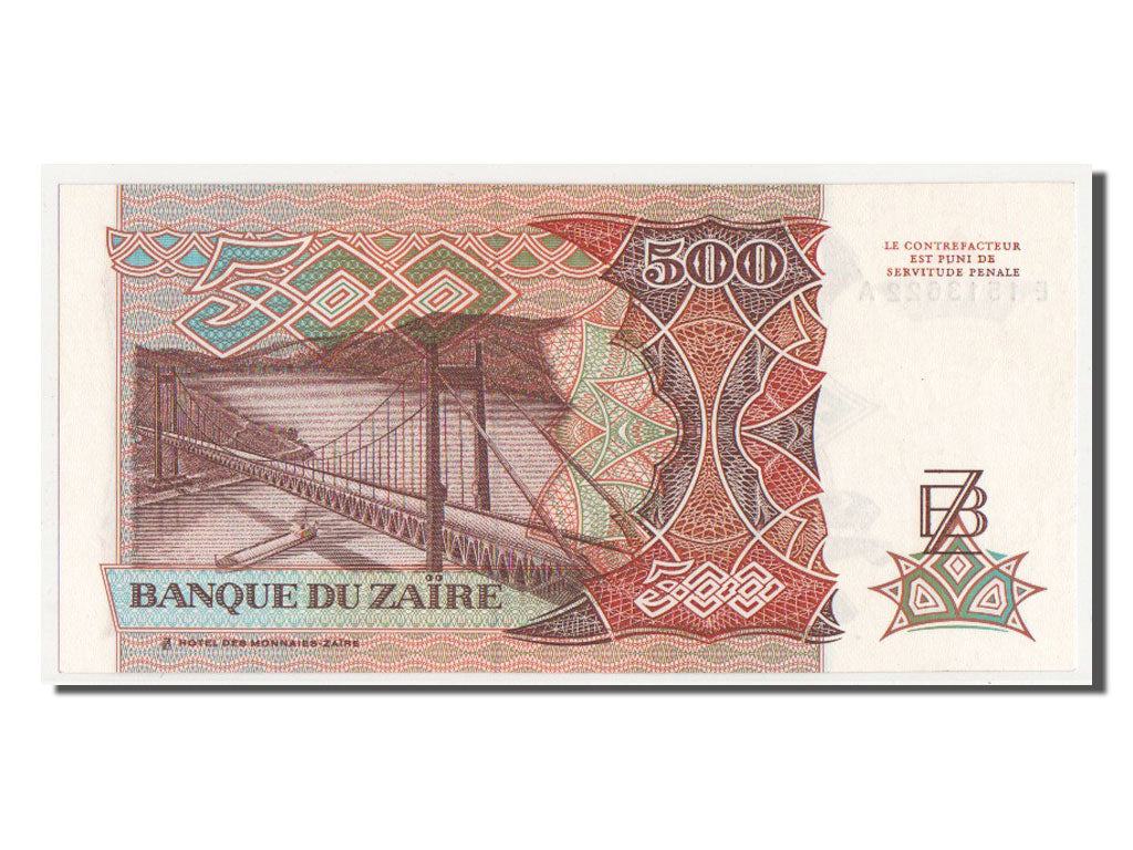 Banconote, Zaire, 500 Zaïres, 1989, SPL+