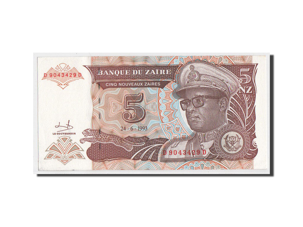 Banknot, Zaire, 5 Nouveaux Zaïres, 1993, UNC(64)